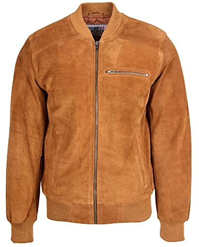 Mens Real Suede Bomber Jacket Baseball Varsity Style Reg3
