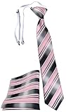 TigerTie Security Sicherheits Krawatte Einstecktuch in rosa hellrosa silber anthrazit grau gestreift - vorgebunden mit Gummizug
