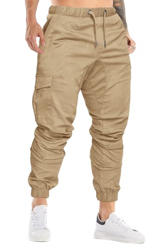Cindeyar Herren Hosen Slim Fit Casual Jogger Sporthose Freizeithose Cargo Chino Jeans Hose (Khaki 01,M)