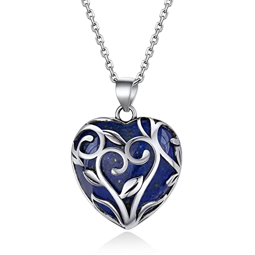 Bestyle Celtic Flower Knot Wrap Heart Nature Lapis Lazuli Necklace Healing Crystal Necklaces, September Birthstone Celtic Heart Pendant for Women Grils, Gift for MotherGrandma Wife Her