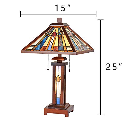 Cotoss Tiffany Table Lamp Night Light,Handmade Stained Glass Lamp For Reading,3 Lights Wood Trim Mission Vintage Desk Lamp For Home And Office #TOP4