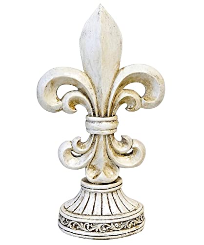 AMAJY Fleur De Lis Distressed White Freestanding Tabletop Statue Figurine