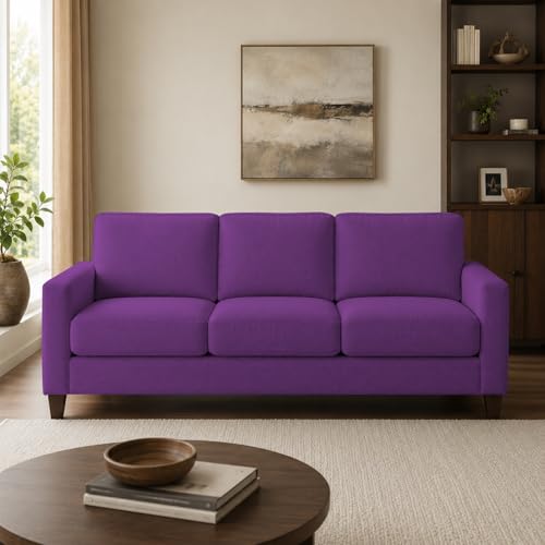 Image of Casaliving Gladino Modern Velvet Fabric Sofa, Tufted Design Upholstered 3 Seater Sofa Set for Living Room, Premium Velvet Fabric Sofa (Purple)