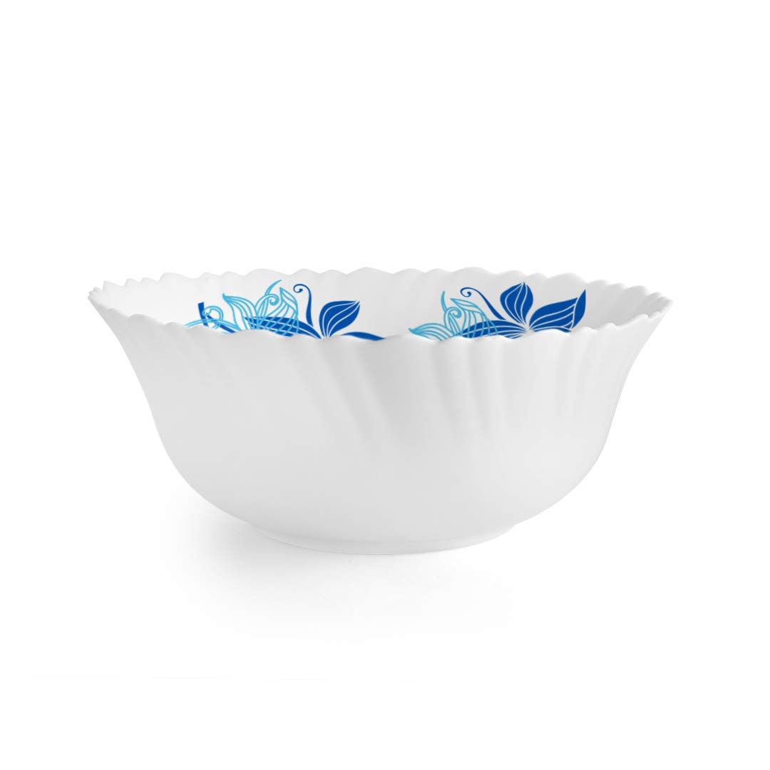 Cello Opalware Dazzle Series Blue Swirl Dinner Set, 20 Pcs | Light-Weight, Daily Use Crockery Set for Dining | White Plate and Bowl Set 3
