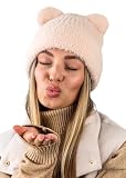 Cute Bear Ears Hat – Kawaii Fluffy Knit Winter Beanie – Cozy Soft Anime Style Beige Accessory for Women – Aesthetic Warm Eared Teddy Cap