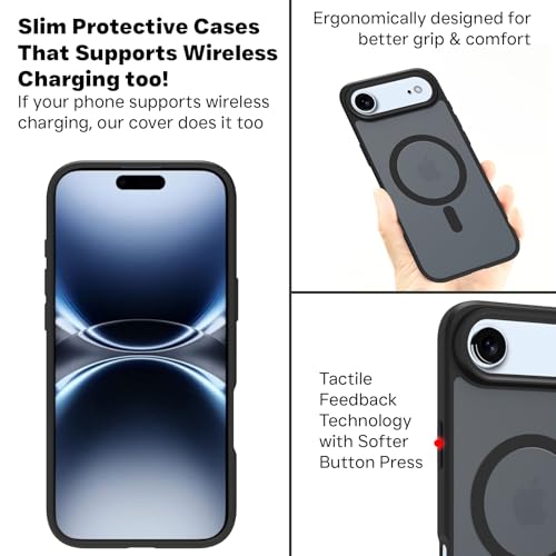 Image of RIGGEAR Shockproof Sleek Hybrid Armor Magnetic Back Cover Case Compatible with MagSafe Accessories for iPhone Air /iPhone 17 Air (Smoke Black Matte PC + TPU Black Bumper)