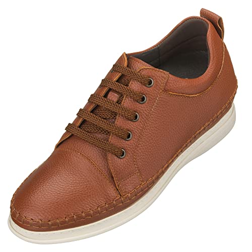 Image of CALTO Men's Invisible Height Increasing Elevator Shoes - Dark Brown Leather Lace-up Casual Fashion Sneakers - 3 Inches Taller - S4313 - Size 6.5 D(M) US