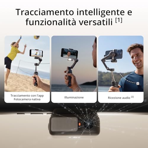 Osmo Mobile 7P Stabilizzatore per iPhone, Android, Tracciamento nativo, Illuminazione, Stabilizzatore 3 assi per smartphone, Avvio rapido, Manico telescopico e treppiede integrati - Gadget - Immagine 1