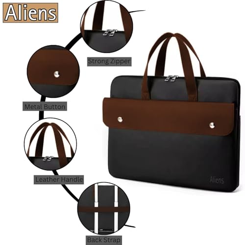 Image of Aliens 14.1 inch Premium Vegan Leather Laptop Sleeve /Case Cover Bag, Padded Laptop Compartment Office Handbag for MacBook air /pro, Dell, Lenovo, Acer, Asus, Notebook, Tablet, ipad-BLK