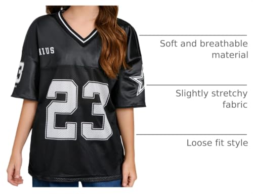 Image of WDIRARA Girl's Number Graphic Jersey Shirts Short Sleeve V Neck Tees Oversized T-Shirt Tops