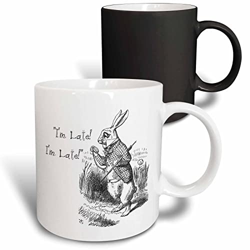 3dRose Alice in Wonderland White Rabbit. Im Late - John Tenniel illustration 11oz Magic Transforming Mug