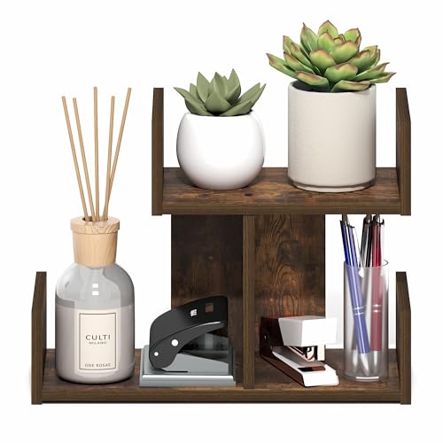 Image of Furinno HERMITE Desk Organizers and Accessories, 2-Tier U-Shape Office Organization Shelf, Desk Top Book Shelf, for Office Supplies, Office Desktop Accessories, Amber Pine