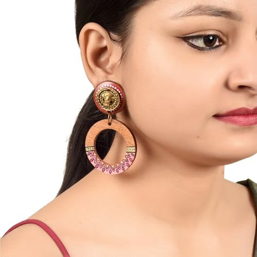 Image of Handcrafted Boho & Ethnic Earrings for Women - Wooden & Brass Statement Designs in Loop, Swing & Motif Styles