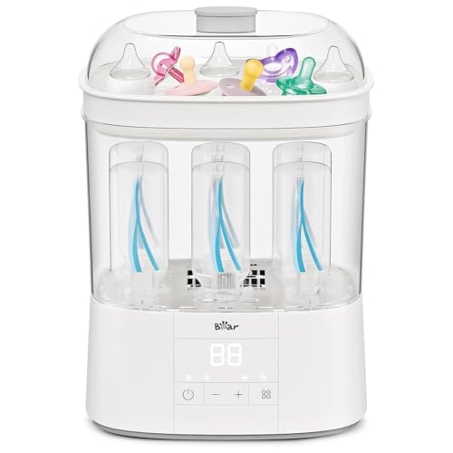 Bear Steriliser for Baby Bottles Electric Steam Baby Bottle Steriliser and Dryer All-in-One Steriliser 2 Layers Large for Baby Bottles Parts & Other Newborn Essentials - HEPA Filtration