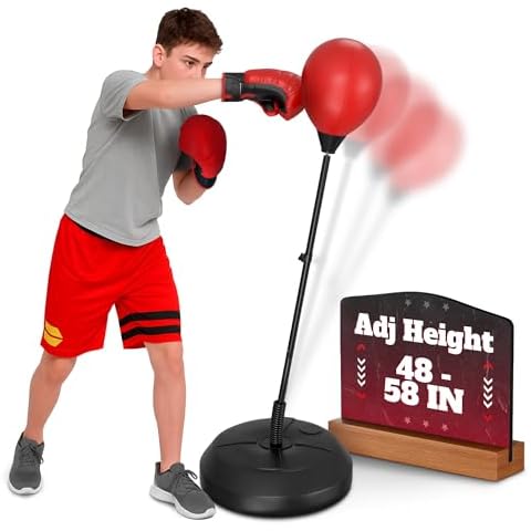 Punching Bag Stand for Ages 8-15 – 58" Adjustable Reflex Bag Boxing Set with Gloves & Pump | Indoor Outdoor Youth Boxing Equipment for Fitness, Training & Fun | Great Holidays Sports Gift for Teens Cover