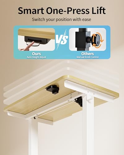 Image of Okin Electric Standing Desk 31.5x19.7 Inches Small Computer Desk-Whole Piece Stand up Desk with Wheels Gaming Rolling Home Office Desks, Oak