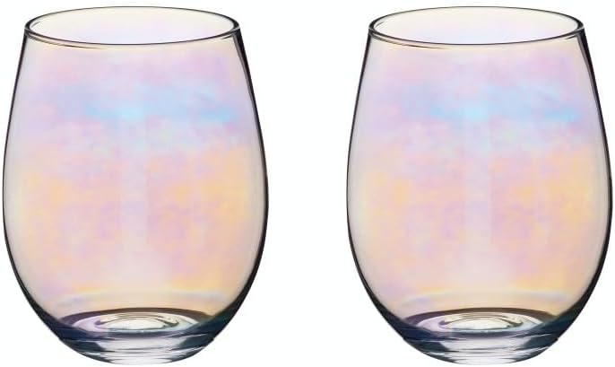 BarCraft Rainbow-Pearl Iridescent Tumbler Glasses, Set of 2, 600ml, Gift Boxed
