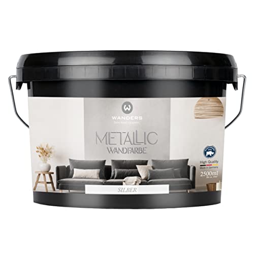 Wanders24 Effet Métal (2,5 Litres, Argent) - Peinture Murale Métallisée Pailletée, Lavable