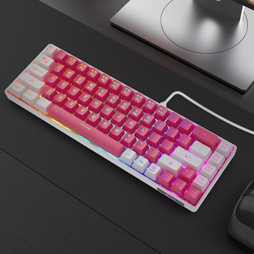 Image of GEODMAER 65% Gaming Keyboard, LED Backlit Mini Wired Keyboard, Ultra-Compact Anti-Ghosting No-Conflict 68 Keys Membrane Gaming Wired Keyboard for PC Laptop Windows Gamer(Pink-White)