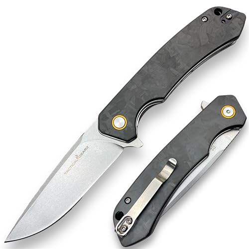 TACTICAL GEARZ Pocket Folding Knife for EDC! Carbon Fiber Handle! D2 Steel Blade! Includes Sheath! (Canis CX)