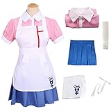 Danganronpa Cosplay Costume Mikan Tsumiki Cosplay Dress Nurse Maid Outfit with Arm Leg Sleeve Breastpin for Women (SuitB:without stocking,breastpin, XXL)