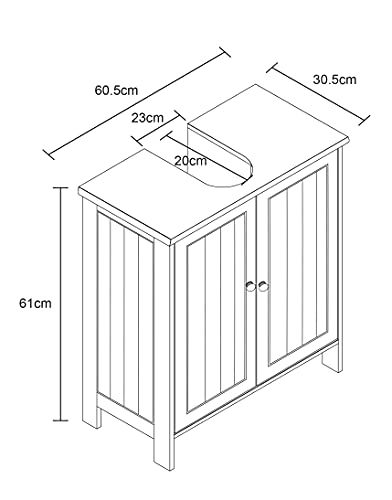 House & Homestyle Ashby Under Sink, Space Saving Bathroom Shelving Cupboard/Cabinet Storage Solution, 2 Door Vanity Unit-White Wood Finish, H 61cm x W 60.5cm x D 30.5cm - Image 3