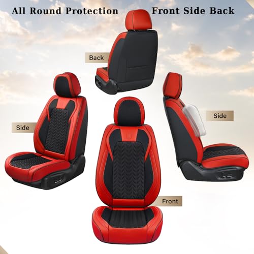 Image of Coverado Seat Covers Full Set, 5 Seats Car Seat Cover Winter, Front and Back Seat Covers for Cars, Breathable Faux Leather Car Seat Cushion, Car Seat Protector Universal Fit for Most Cars Vans, Red