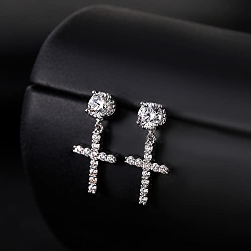 TRUMIUM Cross Earrings for Men Women 925 Sterling Silver Dangle Earrings Hypoallergenic Silver Gold Stud Cubic Zirconia3