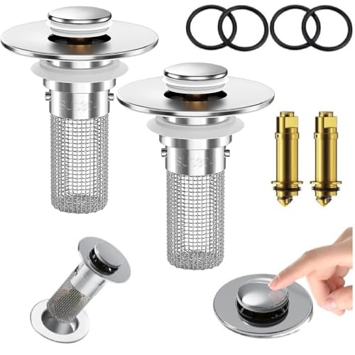Bathroom Sink Stopper Strainer,2PCS Pop-Up Bathroom Sink Drain Strainer with