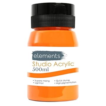 Elements 500ml Acrylic Paint 500 ml Tub - Quick Drying Acrylic Paints with High Pigment and Vibrant Colour Pigment Cadmium Orange