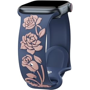 Floral Engraved Band Compatible with Apple Watch Bands for Women 40mm 38mm 41mm 44mm 45mm 42mm 49mm, for iWatch Bands Series 9 Ultra SE 8 7 6 5 4 3 2