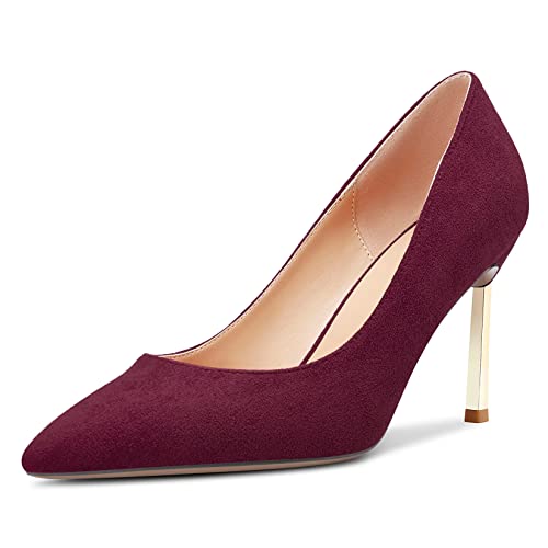 NobleOnly Women Pointed Close Toe Stiletto High Heel Slip-on Pumps Dress Classic Office Wedding Shoes 3.3 Inches Heels