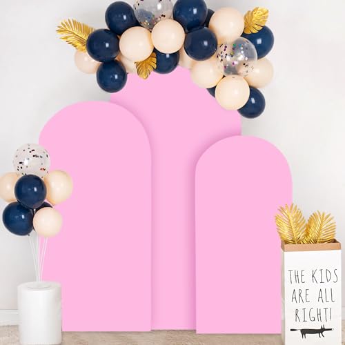 Image of FOTSHARER Arch Backdrop Cover Set of 3 Pink Wedding Arch Cover 4FT 5FT 6FT 2 Sided Spandex Arch Stand Covers Chiara Arched Covers Balloon Arch Covers Stretchy Backdrop for Wedding Banquet Decorations