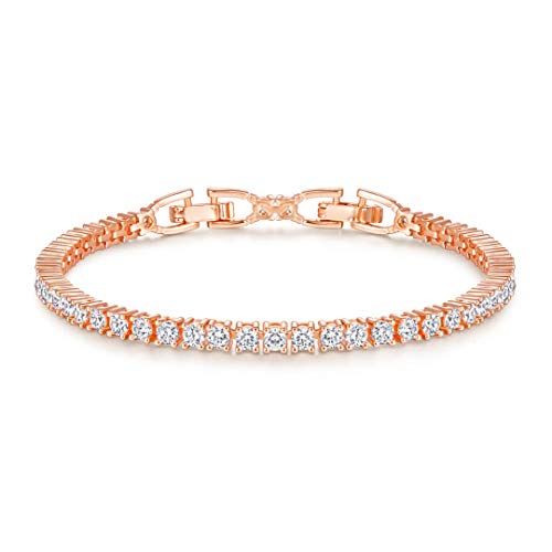 Lisandra Scott Funkelndes Shiny Tennis Armband mit glänzenden Steinchen I Tennisarmband Schmuck für Damen, Frauen und Mädchen mit Steinen I Damenarmband in echter Juweliersqualität (Rosegold)