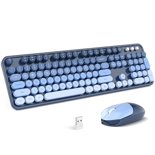 Image of KNOWSQT Wireless Keyboard and Mouse Combo - SkyBlue-Gradient Colorful 2.4G Typewriter Full-Size Cute Keyboards - USB Receiver Plug and Play, for Computer, PC, Laptop, Desktop, Windows