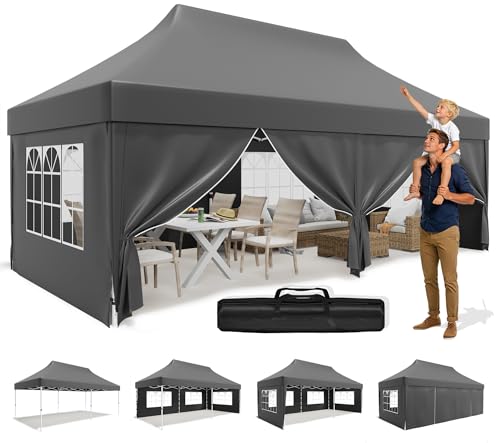 JUMMICO Faltpavillon 3x6 mit Hoher Spitze um 60% Verbesserte Regenschutzleistung. UV 50+ Pavillon 3x6 Wasserdicht Stabil Winterfest Shelter mit seitenwänden für Garten und Camping Dunkelgrau