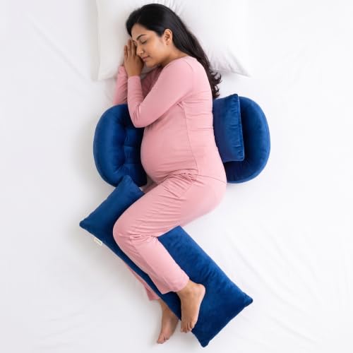 Image of OYO BABY Maternity Pillow Bundle for New Moms | Plush Velvet Pregnancy and Nursing Pillow Set | 4-Piece Adjustable Body Pillow for Belly, Back and Hip Support - Royal Blue