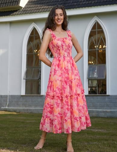 Image of Scarlet Darkness Floral Dress for Women 2026 Flowy Sundress Smocked Cottagecore Dresses