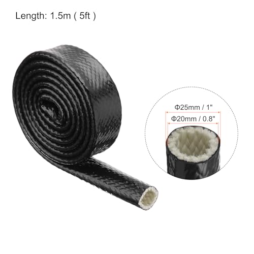 Image of MECCANIXITY 3 /4 inch ID 5ft Heat Shielded Fire Sleeve Silicone Coated Fiberglass Tape, for Automotive Hose Lines Wires Electrical Wiring, Black