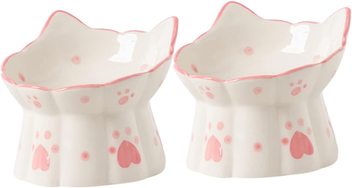 Garneck 2pcs Elevated Cat Bowl Ceramic Cat Feeders Comfortable Dining for Your Pet Easy to Stylish Home Decoration