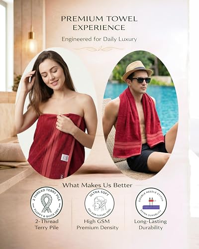 Image of Premium Bamboo Bath Towel, 550 GSM, Ultra-Soft, Quick-Drying, 3X More Absorbent (Red Maroon)