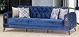 Höhe: 80 cm Casa Padrino Chesterfield Schlafsofa Blau/Schwarz/Gold 222 x 90 x H. 80 cm - Modernes Wohnzimmer Sofa - Chesterfield Möbel - Wohnzimmer Möbel