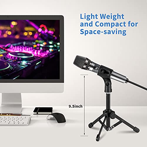 Microphone Stand Desk, BILIONE Portable Foldable Tripod with Mic Clip Holder Adjustable Desktop Microphone Stand for Dynamic Microphone