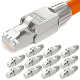 HB-DIGITAL 12x CAT 7 RJ45 Stecker Netzwerkstecker für starre LAN Kabel Verlegekabel Ethernet - werkzeuglos LSA - 10 Gbit/s AWG 22-24 vollgeschirmt STP 50μ vergoldete Kontakte