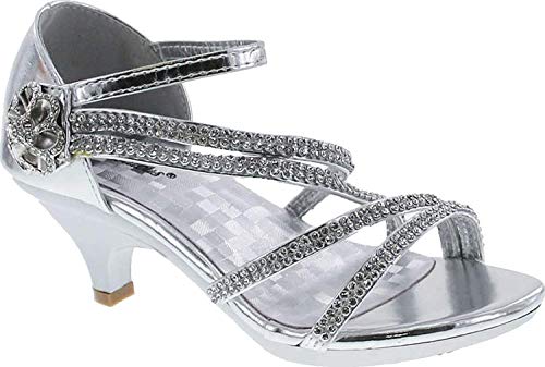 Forever Glamour-28 Kids Rhinestone Flower Sparkling Bling Heel Designed Dress