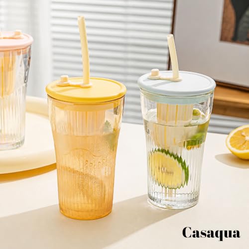 Image of Iridescent Glass Tumbler with Handle Lid and Straw - 470ML, Set of 1, Travel Coffee Sipper Mug Leakproof for Juice Cocktail Iced Tea Smoothie Hot Cold Drink Cup (Receiving Random Color)