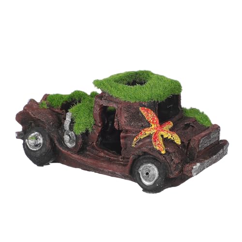 NESTINGHO Decoración de Resina para Pecera Coche con Musgo, Adorno para Acuario de 14,3 X 6,6 X 6,1 Cm, Pequeña Ruina Decorativa para Tanque Acuático, Escondite para Peces y Camarones