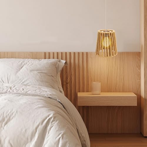2 Stück Lampenschirm Hängelampe Boho E27 Rattan Lampenschirm Klein (H 14cm) mit E14 Adapterring für Stehlampe Tischlampe Pendelleuchten Hängelampenschirme