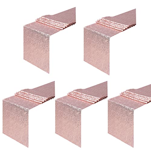 Zdada Rose Gold Sequin Table Runners - 5 PCS 12x72 Glitter Wedding Table Runners Dining Table Runners for Home Decoration