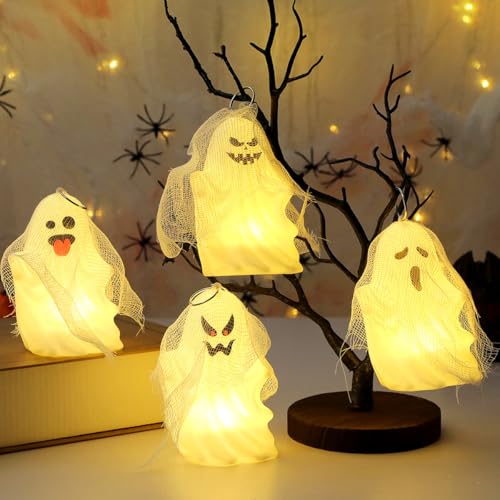 Lanito ハロウィン ランタン ハロウィン 飾り ランプ ハロウィン 置物 かわいい ゴーストライト 4個セット LED 置物 電池式 led キャンドルハウス 幽霊 装飾ライト
